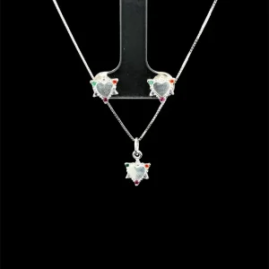 CONJUNTO CORACAO CRISTAL COLORIDO DE PRATA 45cm/8mm