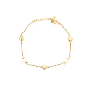 PULSEIRA C/ PEROLAS E BOLAS FOLHEADO 17cm + 3cm Ext