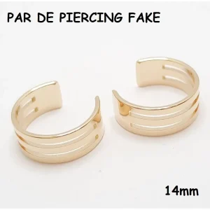 PAR DE PIERCING FAKE ARGOLA 14mm C/2 CORTES CENTRAIS FOLHEADO