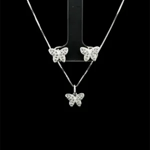 CONJUNTO BORBOLETA CRAVEJADA DE PRATA 45cm/10mm
