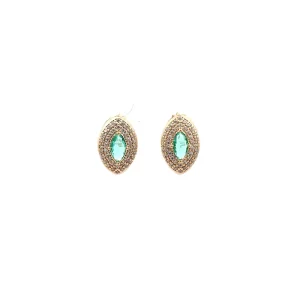 BRINCO OVAL CRAVEJADO C/ CRISTAL PARAIBA FOLHEADO 12mm