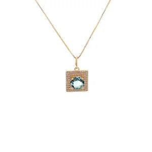 GARGANTILHA QUADRADO CRAVEJADO C CRISTAL AQUA FOLHEADO 45cm/13mm