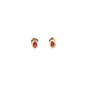 BRINCO OVAL CRISTAL VERMELHO FOLHEADO 6mm