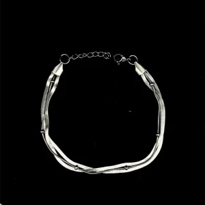 PULSEIRA FIO TRIPLO LAMINADA/BOLINHA INOX 17cm + 4cm Ext