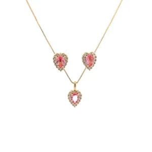 CONJUNTO CRISTAL CORACAO FOLHEADO RUBILETA 45cm/10mm