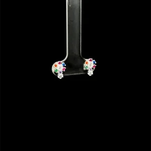 BRINCO FLOR CRISTAIS COLORIDOS DE PRATA 6mm