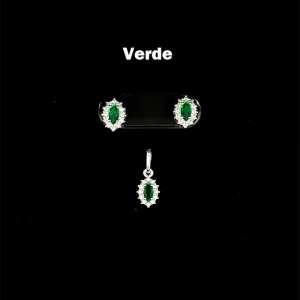 CONJUNTO VERDE OVAL DE PRATA S/ CORRENTE