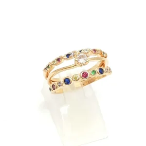 TRIO DE ANEIS C/CRISTAIS COLOR FOLHEADO