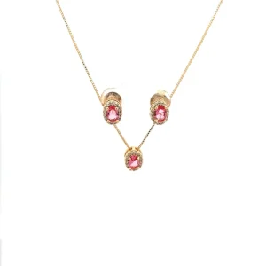 CONJUNTO CRISTAL OVAL FOLHEADO RUBELITA 45cm/6mm