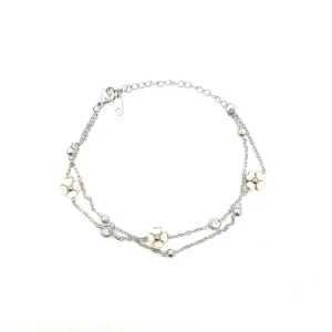 PULSEIRA DUPLA TREVO MADREPEROLA INOX 17cm + 5cm Ext