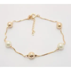 PULSEIRA FOLHEADA BOLA E PEROLA 6mm