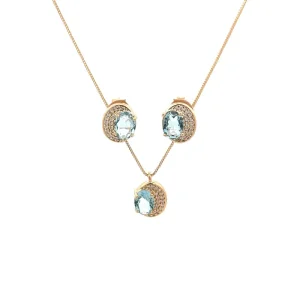 CONJUNTO  OVAL CRAVEJADO CRISTAL AQUA FOLHEADO 45cm/10mm