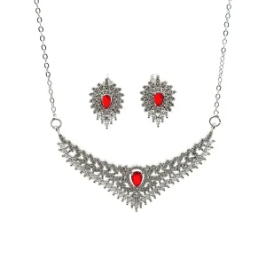 CONJUNTO CRAVEJADO GOTA RUBI DE RODIO 45cm + 5cm Ext