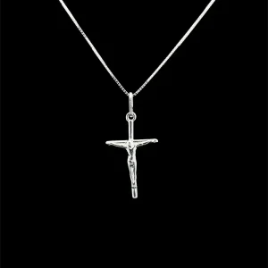 GARGANTILHA CRUZ C/ CRISTO DE PRATA 45cm/16mm