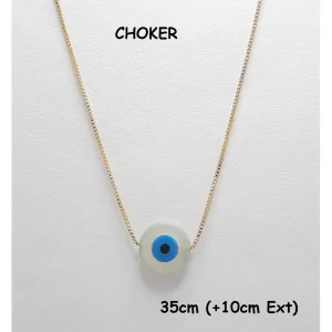 CHOKER C/OLHO GREGO DE MADRE PEROLA / 35cm (+10cm Ext) FOLHEADO