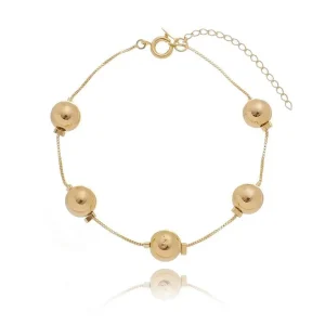 PULSEIRA C/5 BOLA 8mm FOLHEADO 17 cm (+3cm Ext)