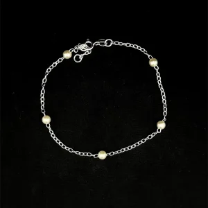 PULSEIRA PEROLAS PEQ. DE PRATA 18cm + 1cm Ext