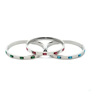 TRIO DE PULSEIRAS BRACELETES CRISTAIS COLORIDOS INOX