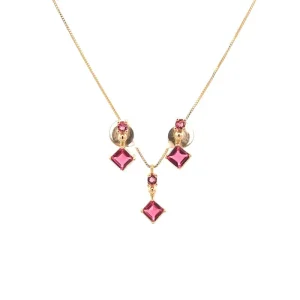 CONJUNTO PENDURICALHO CRISTAL VERMELHO FOLHEADO 45cm/8mm