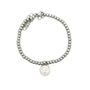 PULSEIRA BOLINHAS C/ SÃO BENTO INOX 18cm + 5cm Ext