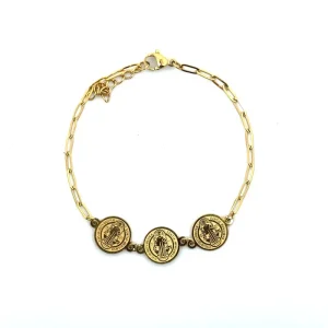 PULSEIRA SÃO BENTO MEDALHAS INOX 18cm + 3cm Ext