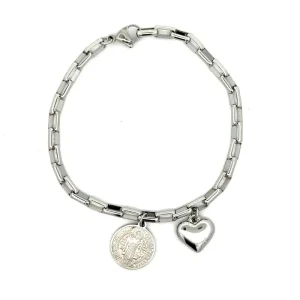 PULSEIRA ELO TIJOLINHO SÃO BENTO/CORACAO INOX 20cm